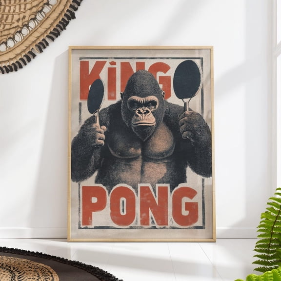 King Pong Gorilla Print Fun Ping Pong Wall Art For Game Rooms Table Tennis Poster Printed On Fine Art Paper Wall Art, Modern Wall Decor, 24x36 UNFRAMED