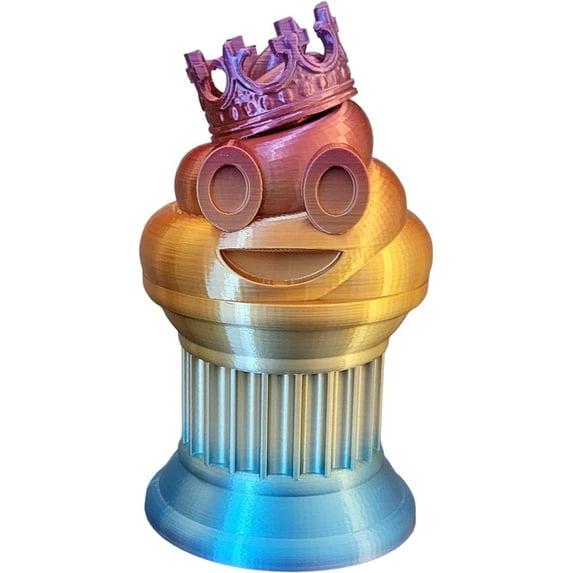 King Poop Emoji Trophy - Fun Award & Gift - Handmade w/Additive Manufacturing - 6" inches Tall - Featuring a Solid Poop Emoji with a Crown, Secured on a Column Pillar - Funny Trophy (Rainbow)