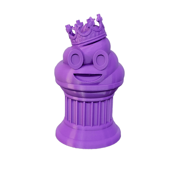 King Poop Emoji Trophy - Fun Award & Gift - Handmade w/Additive Manufacturing - 6" inches Tall - Featuring a Solid Poop Emoji with a Crown, Secured on a Column Pillar (Purple)