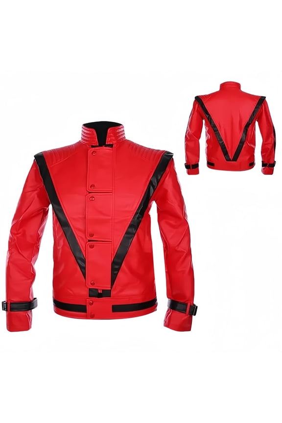 King Pop Role-player Michael Red Leather Jacket for Thrillered Dacne Cosplay Chrismas Halloween Kids and Adults XS-2XL