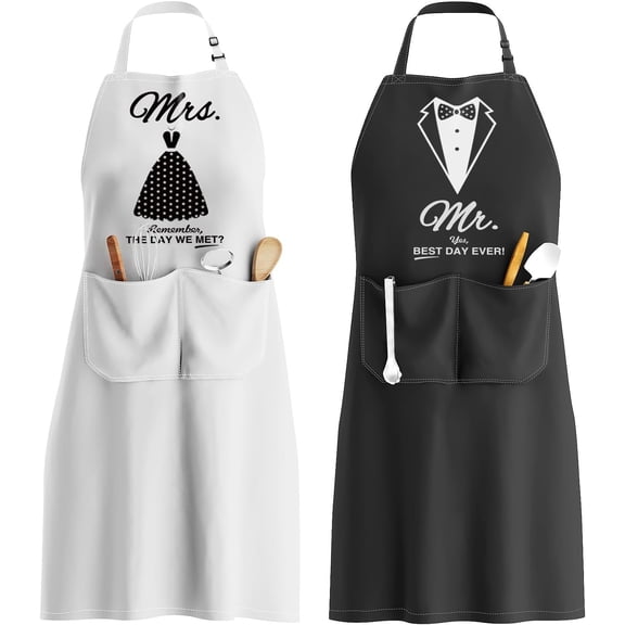 King Queen Apron Set - Wedding Engagement Gifts for Couples, Funny Kitchen Gifts for Couples, Husband, Wife, Boyfriend, Girlfriend, Him Her, Bridal Shower Gifts, Unique Valentine's Day gifts ideas