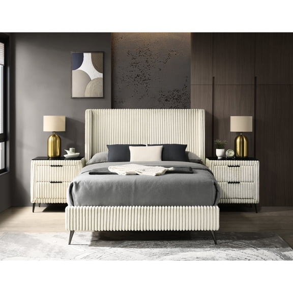 King/Queen Bedroom Decor Set | Functional and Stylish Bedroom Addition | Luxurious Upholstery on Bed and Nightstands | Organize Bedroom Items