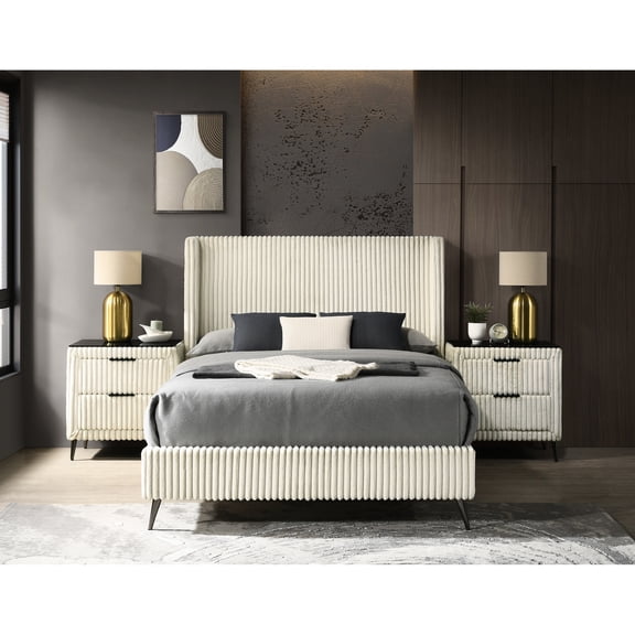 King/Queen Bedroom Furnishings | Sophisticated Bedroom Design with Bed and Seating | Sturdy Bed Frame with 4 Slats | Easy - to - Assemble Pieces