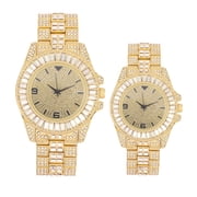 King and Queen Blinged Out His and Hers Hip Hop Matching Watch Set - Perfect for Todays Power Couple on Point - ST10327ML His/Hers ST10372Gold Gold