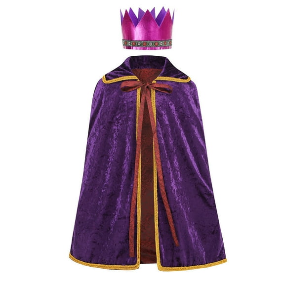 King Queen Cape Crown for Kids Halloween Prince Princess Costume Cloak