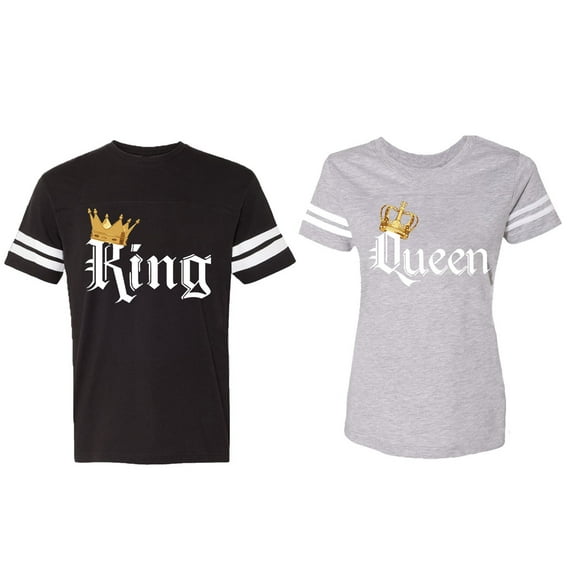 King & Queen Color Matching Couple Cotton Jerseys (Men Black / Women Heather) (Men S / Women M)
