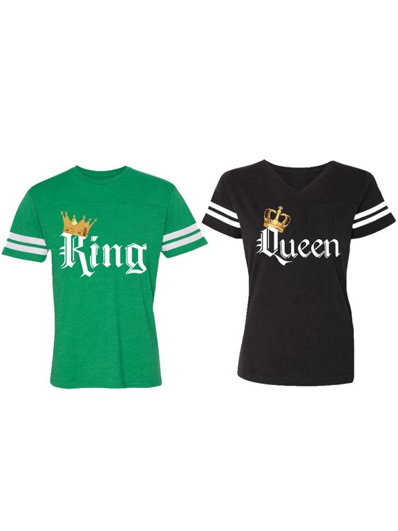 King & Queen Color Matching Couple Cotton Jerseys (Men Green / Women Black) (Men S / Women S)