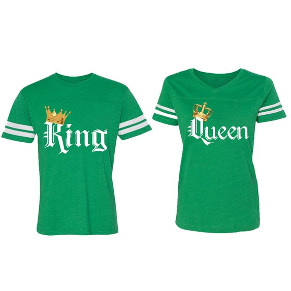 King & Queen Color Matching Couple Cotton Jerseys (Men Green / Women Green) (Men L / Women M)