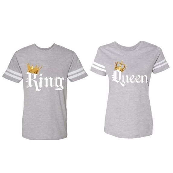 King & Queen Color Matching Couple Cotton Jerseys (Men Heather / Women Heather) (Men S / Women XL)