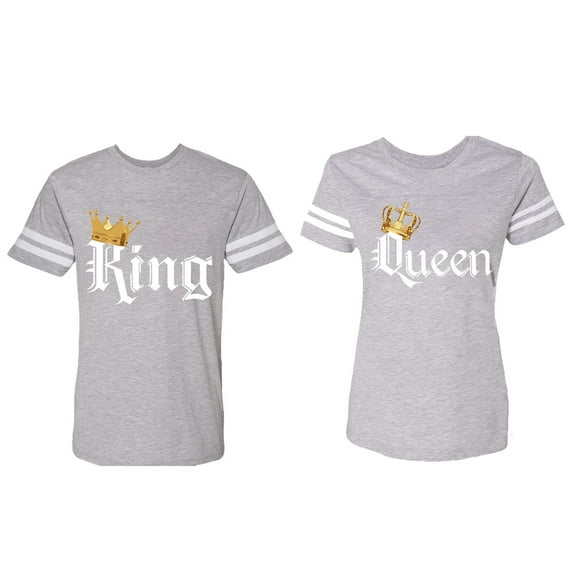 King & Queen Color Matching Couple Cotton Jerseys (Men Heather / Women Heather) (Men XXL / Women XL)