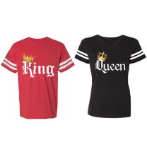 King & Queen Color Matching Couple Cotton Jerseys (Men Red / Women Black) (Men S / Women S)