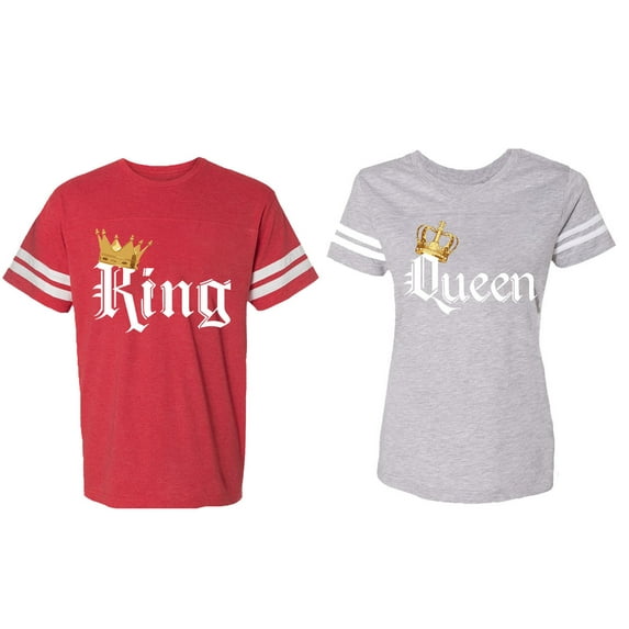 King & Queen Color Matching Couple Cotton Jerseys (Men Red / Women Heather) (Men L / Women S)