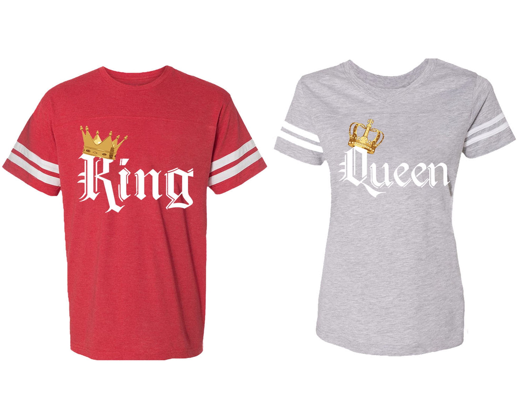King & Queen Color Matching Couple Cotton Jerseys (Men Red / Women