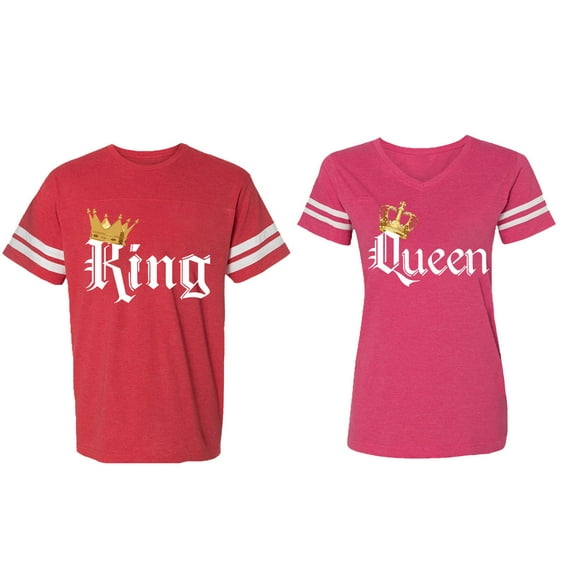 King & Queen Color Matching Couple Cotton Jerseys (Men Red / Women Pink) (Men S / Women L)