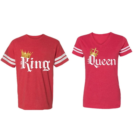 King & Queen Color Matching Couple Cotton Jerseys (Men Red / Women Red) (Men L / Women M)