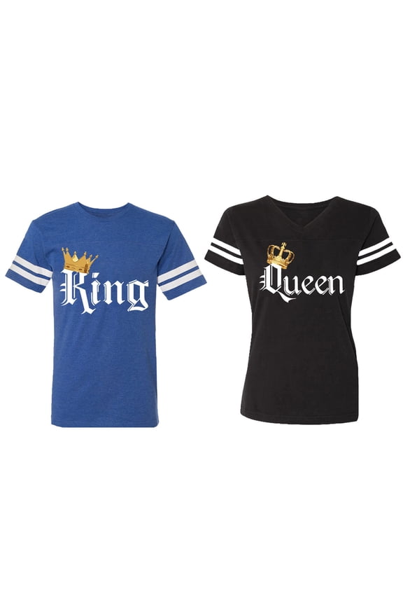King & Queen Color Matching Couple Cotton Jerseys (Men Royal / Women Black) (Men S / Women S)