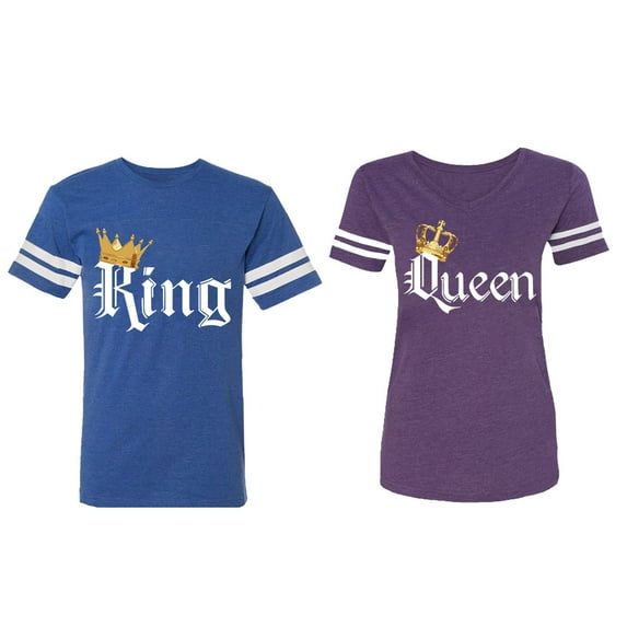 King & Queen Color Matching Couple Cotton Jerseys (Men Royal / Women Purple) (Men M / Women M)