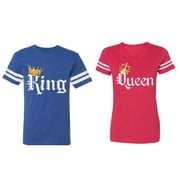 King & Queen Color Matching Couple Cotton Jerseys Men Royal / Women Red Men L / Women L