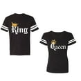 thumbnail image 1 of King & Queen Color Unisex Couple Matching Cotton Jersey style T-Shirt Contrasting stripes on sleeves (Men Black / Women Black) (Men S / Women S), 1 of 3