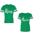 thumbnail image 1 of King & Queen Color Unisex Couple Matching Cotton Jersey style T-Shirt Contrasting stripes on sleeves (Men Green / Women Green) (Men S / Women L), 1 of 3