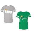 thumbnail image 1 of King & Queen Color Unisex Couple Matching Cotton Jersey style T-Shirt Contrasting stripes on sleeves (Men Heather / Women Green) (Men M / Women L), 1 of 3