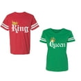 thumbnail image 1 of King & Queen Color Unisex Couple Matching Cotton Jersey style T-Shirt Contrasting stripes on sleeves (Men Red / Women Green) (Men L / Women L), 1 of 3