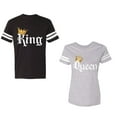thumbnail image 1 of King & Queen Color Unisex Couple Matching Cotton Jersey style T-Shirt Contrasting stripes on sleeves (Men Black / Women Heather) (Men XXXL / Women XXL), 1 of 3