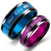 ARCO IRIS JEWELRY King Queen Couple's Matching Promise Ring "His Queen" or "Her King", His or Her Matching Wedding Band in Stainless Steel, for Men or Women, Polished Finish, Comfort Fit
