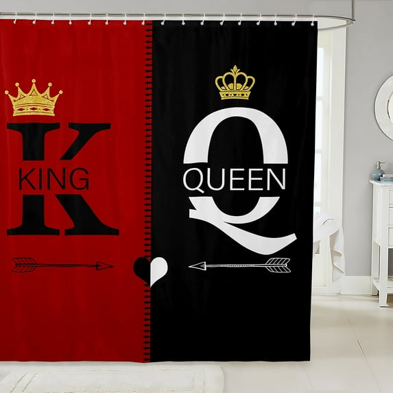 King And Queen Crown Shower Curtain Black Red Mr Mrs 72"Wx72"L Bathroom Curtain For Adults Men Women,His And Hers Couple Bath Curtain Valentine'S Day Wedding Gifts Bathroom Accessories
