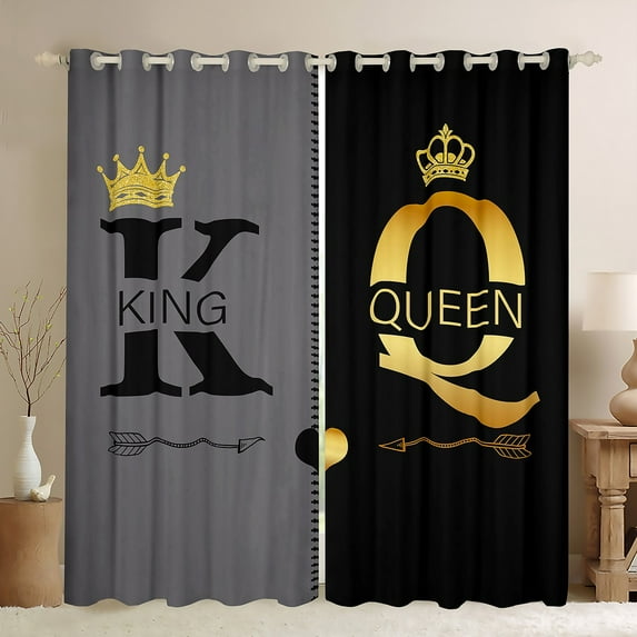 King And Queen Crown Window Curtains Black Grey Mr Mrs 38"Wx54"L 30%-50% Blackout Curtains For Men Women Bedroom,His And Hers Couple Curtains & Drapes Valentine'S Day Gifts Curtains 2 Panels