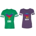 thumbnail image 1 of King Queen Eagle Colorful Matching Couple Cotton Jerseys (Men Green / Women Purple) (Men S / Women XXL), 1 of 3