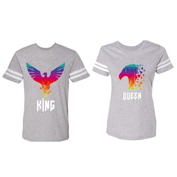 King Queen Eagle Colorful Matching Couple Cotton Jerseys (Men Heather / Women Heather) (Men XL / Women XXL)