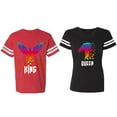 thumbnail image 1 of King Queen Eagle Colorful Matching Couple Cotton Jerseys (Men Red / Women Black) (Men S / Women L), 1 of 3