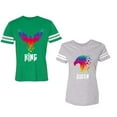 thumbnail image 1 of King Queen Eagle Colorful Unisex Couple Matching Cotton Jersey style T-Shirt Contrasting stripes on sleeves (Men Green / Women Heather) (Men L / Women M), 1 of 3