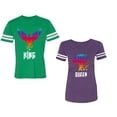 thumbnail image 1 of King Queen Eagle Colorful Unisex Couple Matching Cotton Jersey style T-Shirt Contrasting stripes on sleeves (Men Green / Women Purple) (Men XL / Women L), 1 of 3