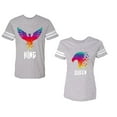 thumbnail image 1 of King Queen Eagle Colorful Unisex Couple Matching Cotton Jersey style T-Shirt Contrasting stripes on sleeves (Men Heather / Women Heather) (Men XXL / Women S), 1 of 3