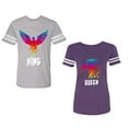 thumbnail image 1 of King Queen Eagle Colorful Unisex Couple Matching Cotton Jersey style T-Shirt Contrasting stripes on sleeves (Men Heather / Women Purple) (Men S / Women XXL), 1 of 3
