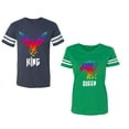 thumbnail image 1 of King Queen Eagle Colorful Unisex Couple Matching Cotton Jersey style T-Shirt Contrasting stripes on sleeves (Men Navy / Women Green) (Men S / Women L), 1 of 3