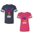 thumbnail image 1 of King Queen Eagle Colorful Unisex Couple Matching Cotton Jersey style T-Shirt Contrasting stripes on sleeves (Men Navy / Women Pink) (Men M / Women XL), 1 of 3