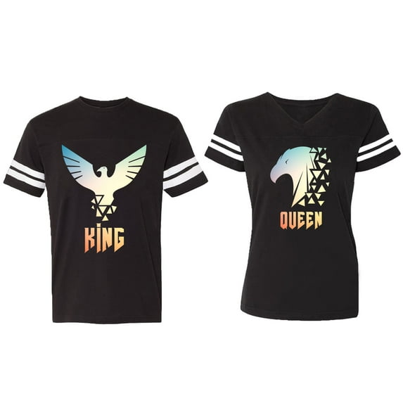King Queen Eagle Sunny Matching Couple Cotton Jerseys (Men Black / Women Black) (Men S / Women S)
