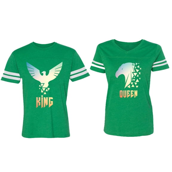 King Queen Eagle Sunny Matching Couple Cotton Jerseys (Men Green / Women Green) (Men S / Women XL)