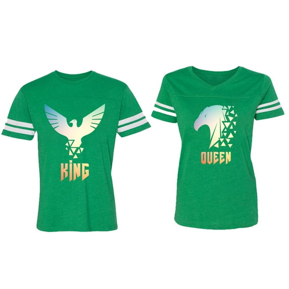 King Queen Eagle Sunny Matching Couple Cotton Jerseys (Men Green / Women Green) (Men XL / Women M)