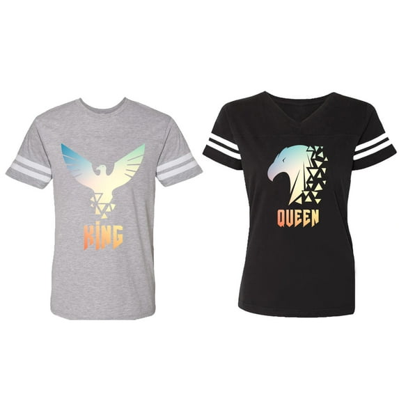 King Queen Eagle Sunny Matching Couple Cotton Jerseys (Men Heather / Women Black) (Men L / Women M)