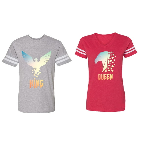 King Queen Eagle Sunny Matching Couple Cotton Jerseys (Men Heather / Women Red) (Men M / Women L)