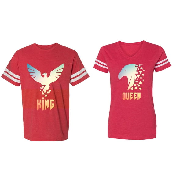 King Queen Eagle Sunny Matching Couple Cotton Jerseys (Men Red / Women Red) (Men XXL / Women S)