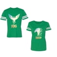 thumbnail image 1 of King Queen Eagle Sunny Unisex Couple Matching Cotton Jersey style T-Shirt Contrasting stripes on sleeves (Men Green / Women Green) (Men M / Women M), 1 of 3