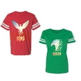 thumbnail image 1 of King Queen Eagle Sunny Unisex Couple Matching Cotton Jersey style T-Shirt Contrasting stripes on sleeves (Men Red / Women Green) (Men XL / Women XL), 1 of 3