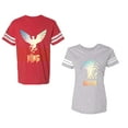 thumbnail image 1 of King Queen Eagle Sunny Unisex Couple Matching Cotton Jersey style T-Shirt Contrasting stripes on sleeves (Men Red / Women Heather) (Men L / Women XL), 1 of 3