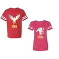 thumbnail image 1 of King Queen Eagle Sunny Unisex Couple Matching Cotton Jersey style T-Shirt Contrasting stripes on sleeves (Men Red / Women Pink) (Men XL / Women XL), 1 of 3