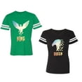 thumbnail image 1 of King Queen Eagle Sunny Unisex Couple Matching Cotton Jersey style T-Shirt Contrasting stripes on sleeves (Men Green / Women Black) (Men XXL / Women L), 1 of 3